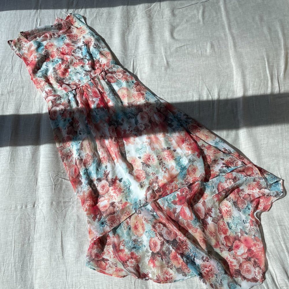Forever 21 Pink Floral Asymmetrical Sleeveless Dress Small - Picture 11 of 11